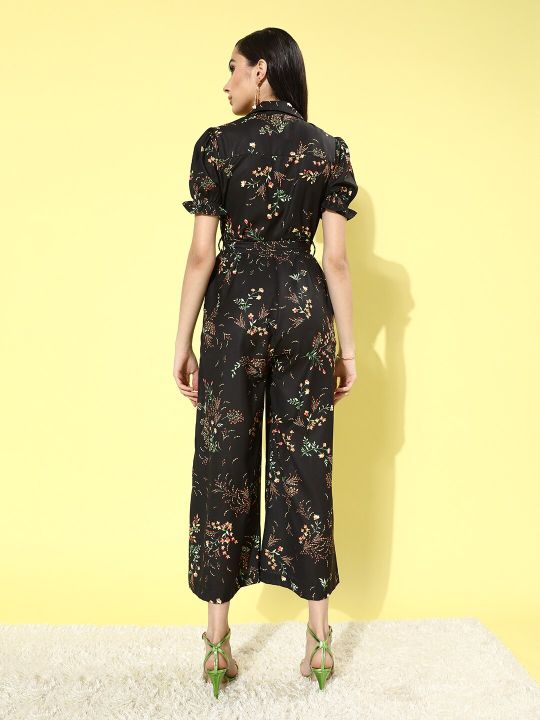 DressBerry Women Stylish Black Printed Romantic Florals Jumpsuit