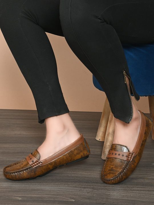 El Paso Women Brown Self design Printed Slip-On Loafers