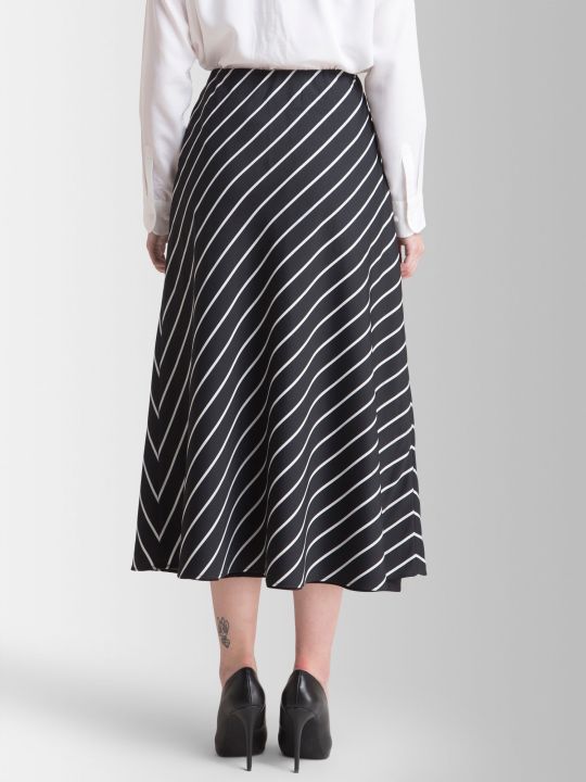 Elasticated Striped A Line Skirt - Black and White (FableStreet)