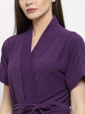 ELEVANTO Women Purple Solid Bath Robe
