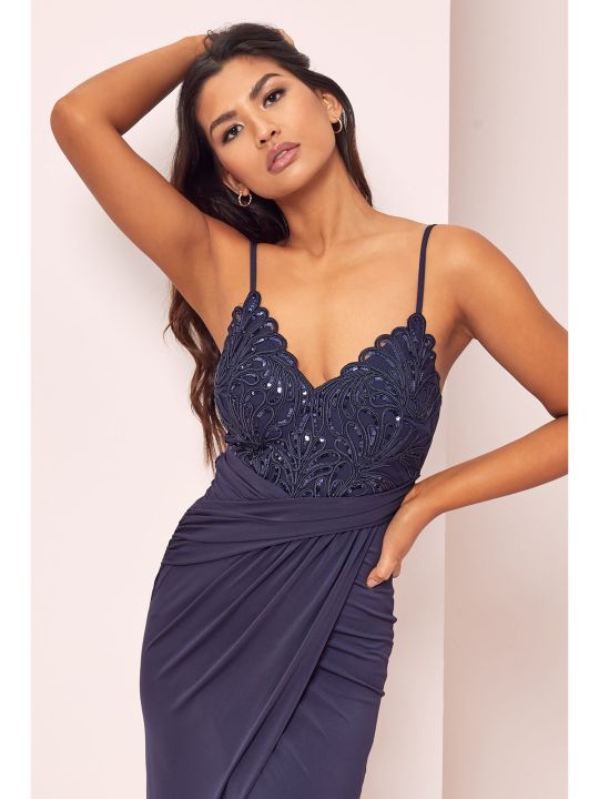 Embroidered Lace Cami Maxi Dress Navy Blue (Lipsy)