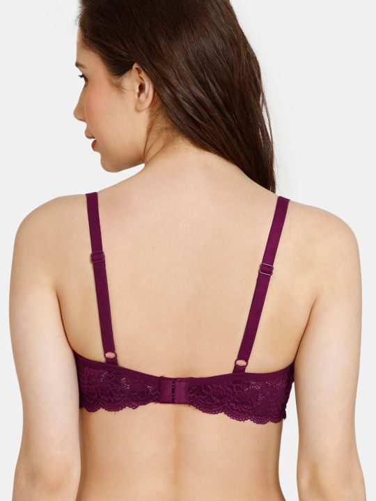 Everyday Single Layered Non Wired 3/4th Coverage Sheer Lace Bra - Grape Wine