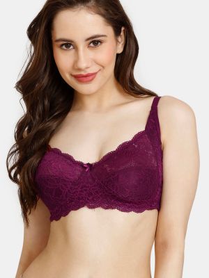 Everyday Single Layered Non Wired 3/4th Coverage Sheer Lace Bra - Grape Wine