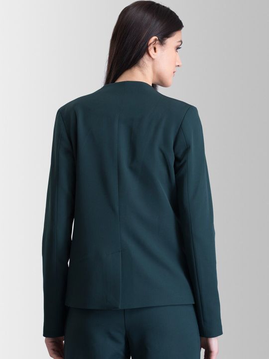 FableStreet Women Green Tailored Blazer