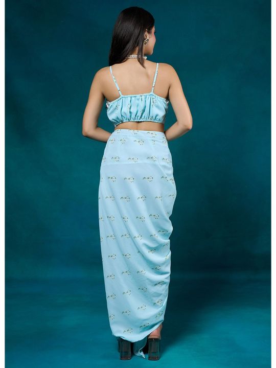 Falak Sky Blue Printed Draped Skirt (Alaya by Stage3)