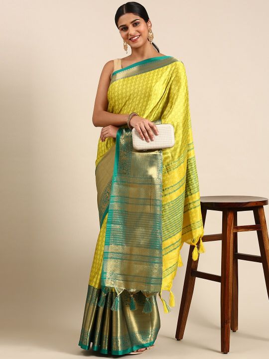 FASHDEAL Woven Design Zari Pure Cotton Saree