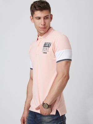 FIDO DIDO Men Pink Polo Collar Slim Fit T-shirt