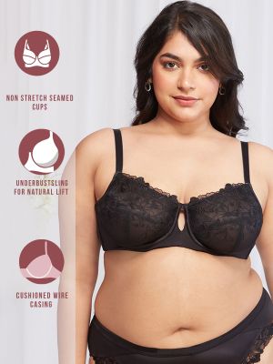 Floral Mesh Underwired Non-Padded Lace Bra - NYB221 Black (Nykd)
