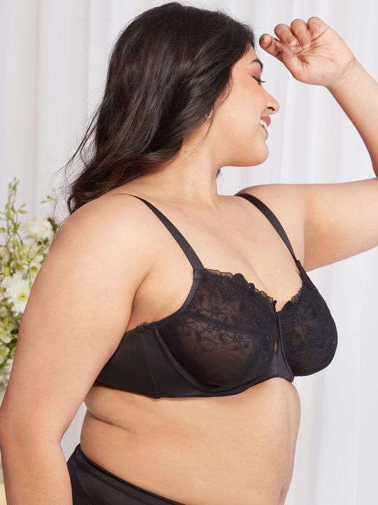 Floral Mesh Underwired Non-Padded Lace Bra - NYB221 Black (Nykd)