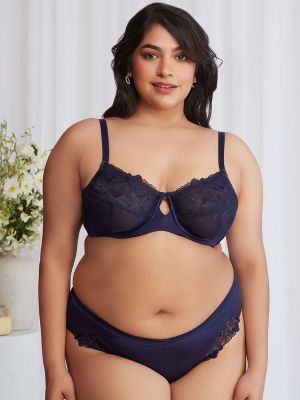 Floral Mesh Underwired Non-Padded Lace Bra - NYB221 Navy Blue (Nykd)