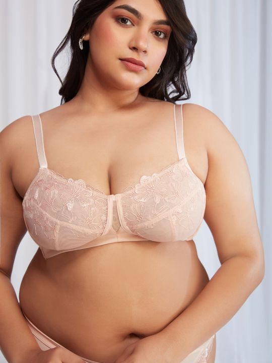 Floral Mesh Wirefree Non-Padded Bra - NYB230 Peach (Nykd)
