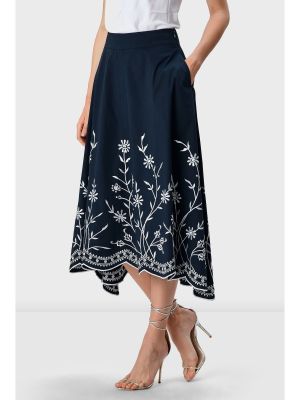 Floral Scallop High-Low Cotton Poplin Skirt (Zapelle)