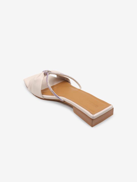 Gibelle Women Cream-Coloured Embellished Bows Flats