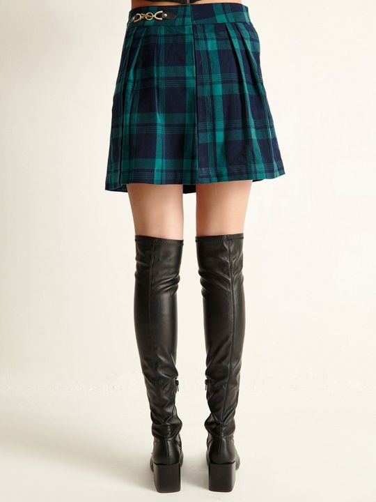 Green & Navy Blue Checked Skirt (COVER STORY)