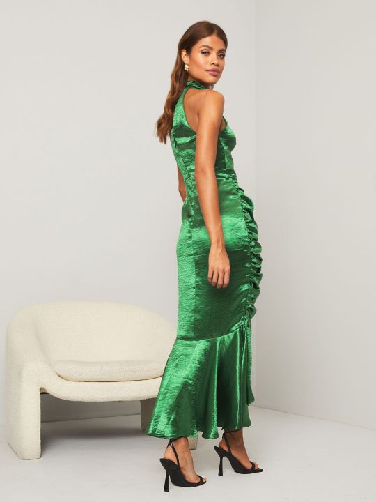 Green Ruched Halter Maxi Dress (Lipsy)