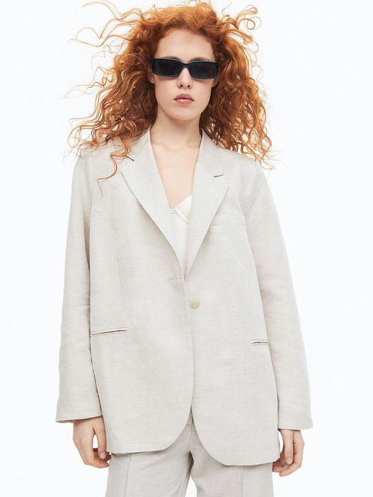 H&M Single-Breasted Linen-Blend Blazer