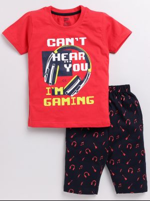 Half Sleeves Cant Hear You Printed Tee With Headphones Printed Shorts