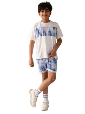 Half Sleeves Shibori Graphic Placement Printed Tee With Coordinating Shorts