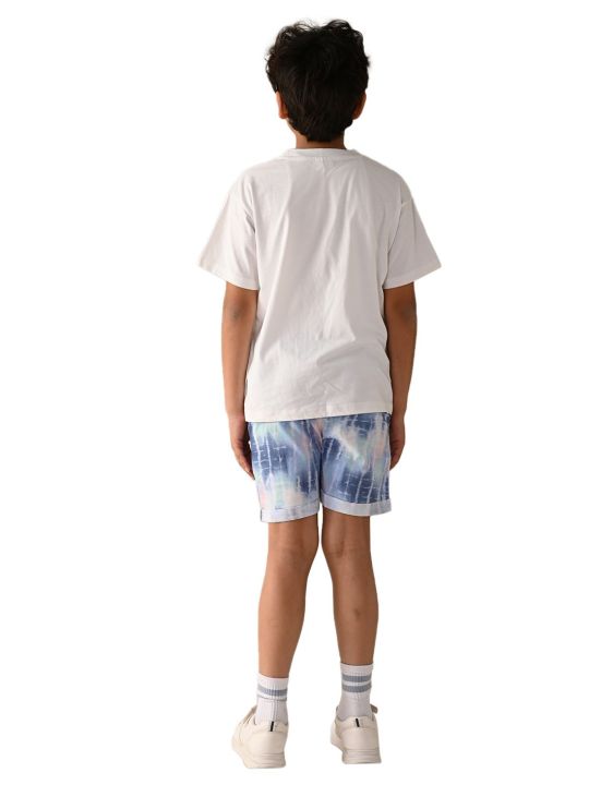 Half Sleeves Shibori Graphic Placement Printed Tee With Coordinating Shorts