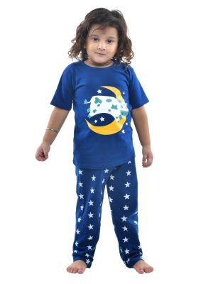 Half Sleeves Star Moon Cow Printed Pajama Set