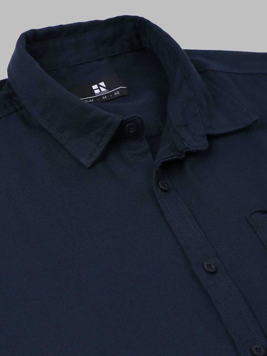HERE&NOW Men Navy Blue Slim Fit Casual Shirt