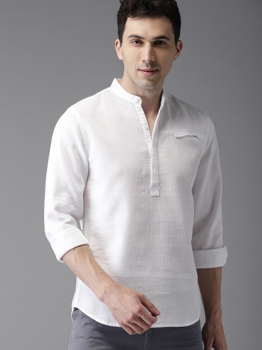 HERE&NOW Men White Regular Fit Solid Sustainable Casual Shirt