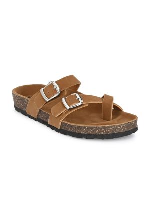 HERE&NOW Women Camel Brown One Toe Flats with Buckles