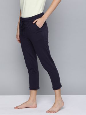 HERE&NOW Women Navy Blue Solid Cropped Lounge Pants