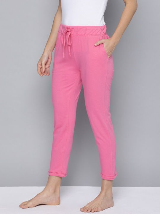HERE&NOW Women Pink Solid Cropped Lounge Pants