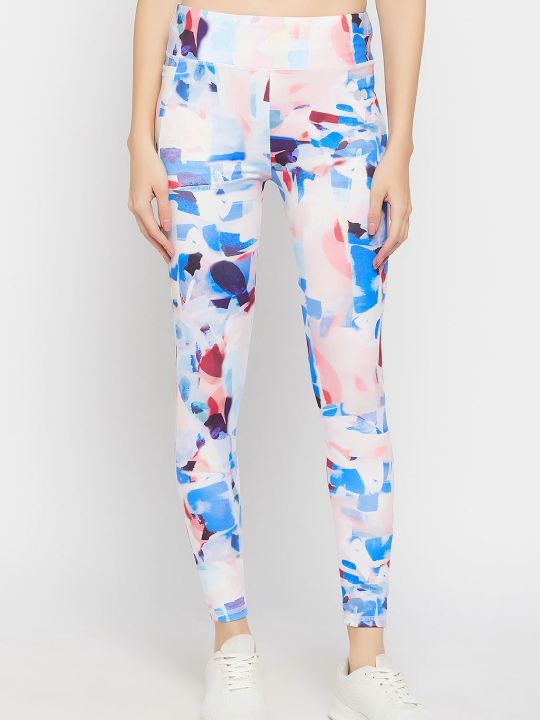 High-Rise Abstract Print Active Tights in Multicolour with Side Pocket