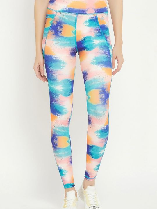 High Rise Brushstroke Print Active Tights in Multicolour with Side Pocket