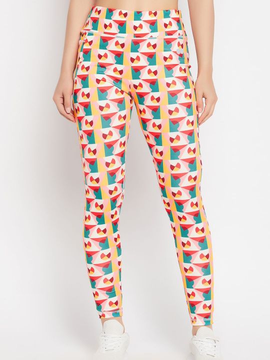 High Rise Geometric Print Active Tights in Multicolour