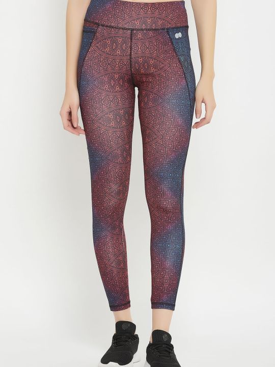 High Rise Printed Active Tights in Multicolour with Side Pocket