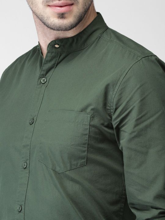 HIGHLANDER Highlander Olive Green Slim Fit Casual Shirt