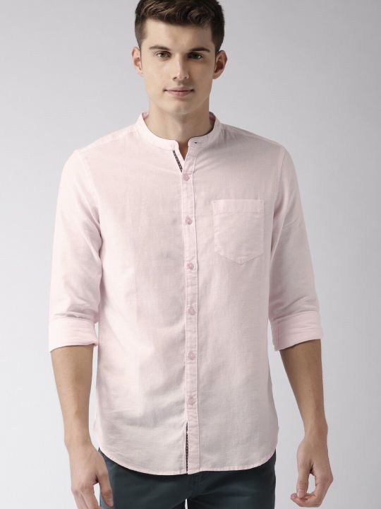 HIGHLANDER Men Pink Slim Fit Solid Casual Shirt
