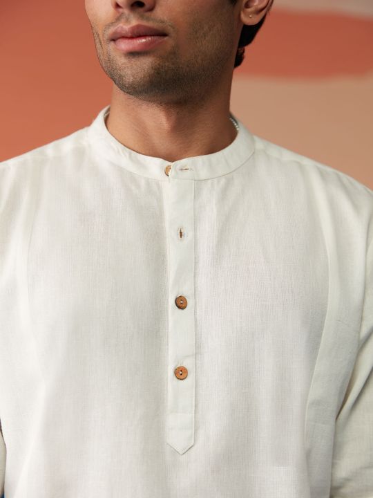 Indigo Saga Cotton Flex White Solid Full Sleeves Shirt (Likha)