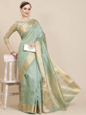 KALINI Green & Golden Solid Woven Design Saree