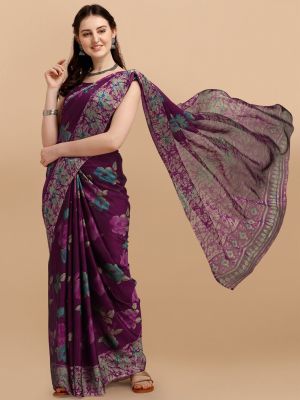 KALINI Purple & Blue Floral Printed Saree