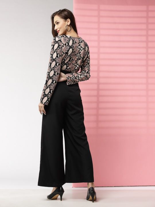 KASSUALLY Women Black & Pink Printed Basic Jumpsuit