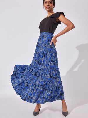 Lapis Blue Floral Tiered Maxi Skirt (The Label Life)