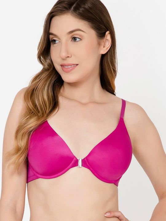Level 1 Push-Up Padded Underwired Demi Cup Front Open Plunge Bra in Magenta
