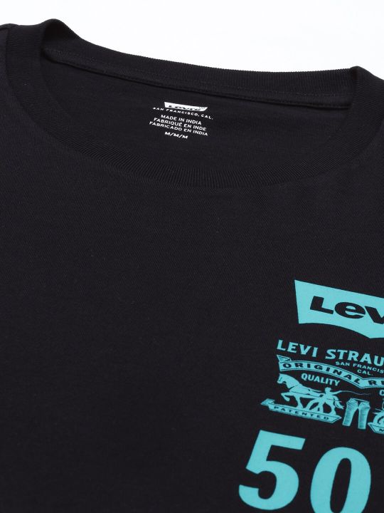 Levis Men Black Typography Printed Pure Cotton T-shirt