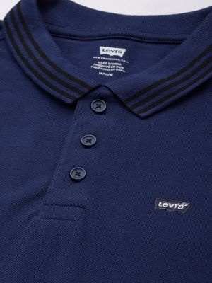Levis Men Dark Blue Solid Polo Collar Pure Cotton T-shirt