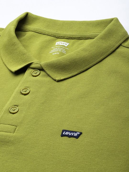Levis Men Pure Cotton Solid Polo Collar T-shirt With Applique Detail