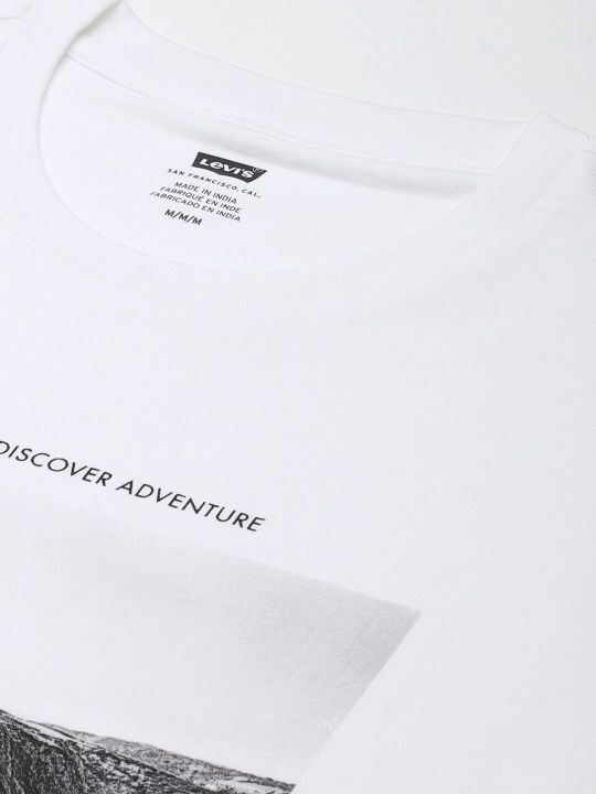 Levis Men White Printed Pure Cotton T-shirt
