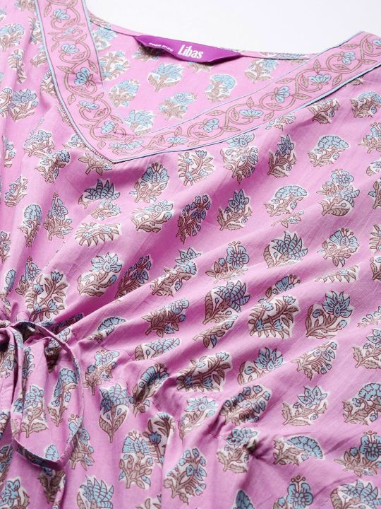 Libas Floral Motifs Printed Pure Cotton Maxi Kaftan Nightdress