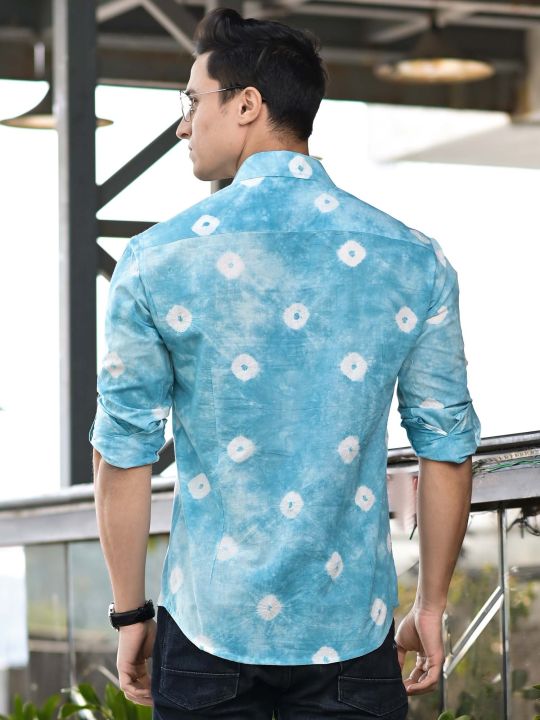 Light Blue Bandhani Cotton Shirt (Hatheli)