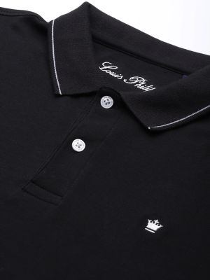 Louis Philippe Men Black Solid Polo Collar Pure Cotton T-shirt