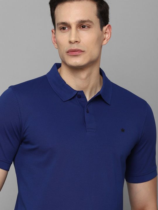 Louis Philippe Men Blue Solid Polo Collar T-shirt