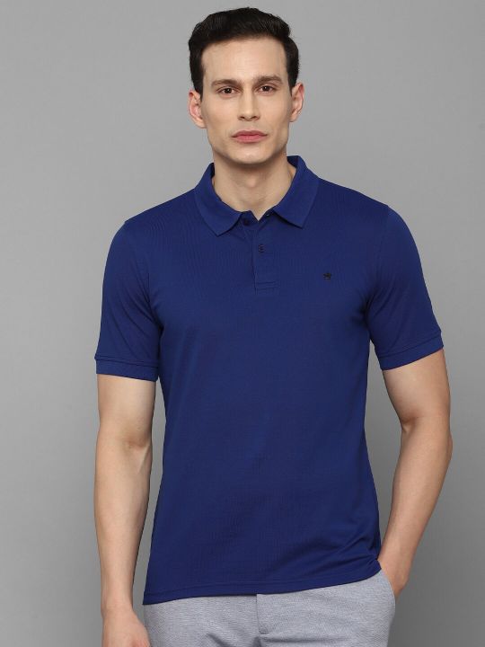 Louis Philippe Men Blue Solid Polo Collar T-shirt